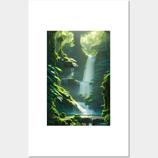 Waterfalls in a Forest Morning Sunshine Wall Art by Trendy-Now